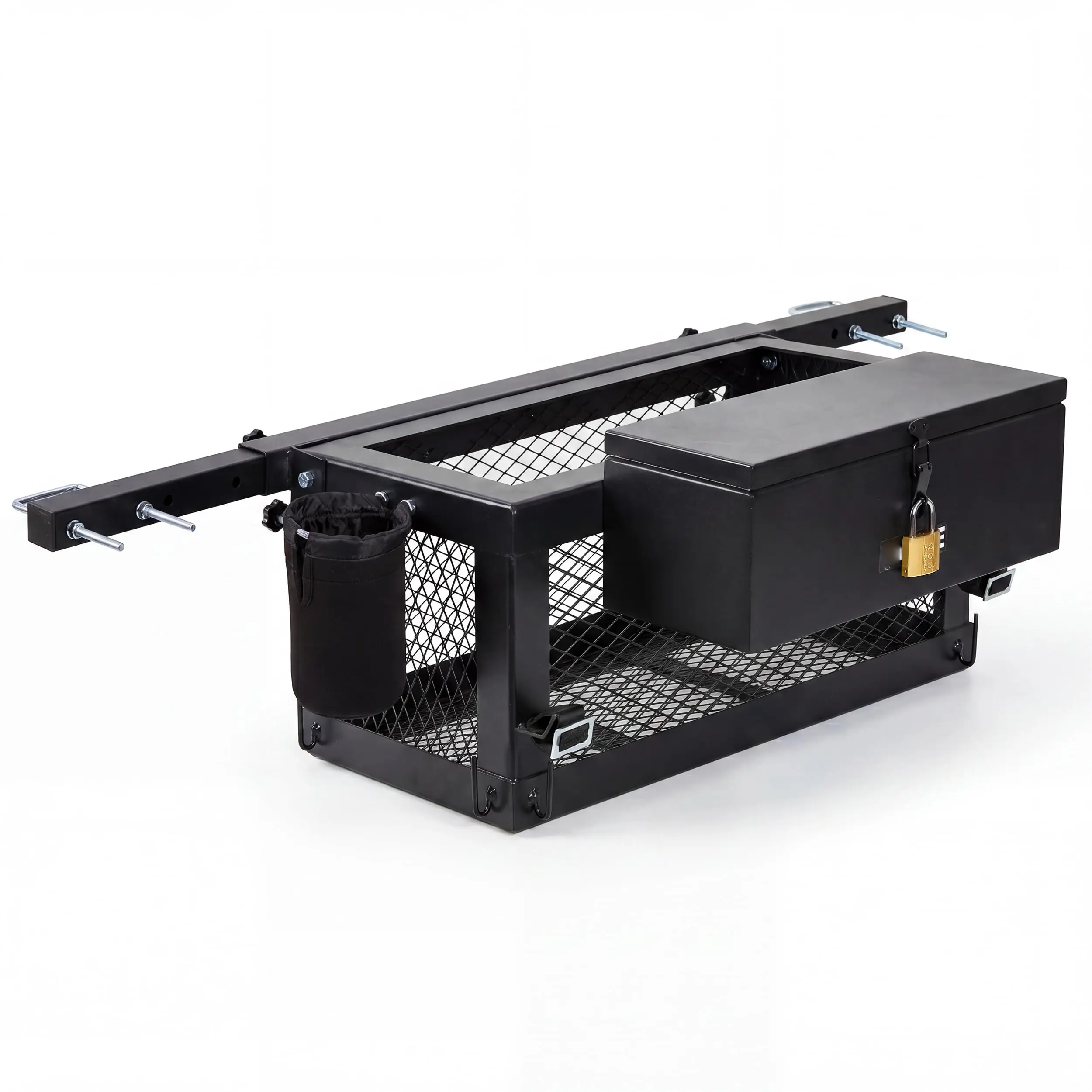 Heavy Duty Tractor Tool Box, 23.6" Universal Hitch Storage Basket, Lockable Metal Tractor Basket, Multi Function Tractor Accessories