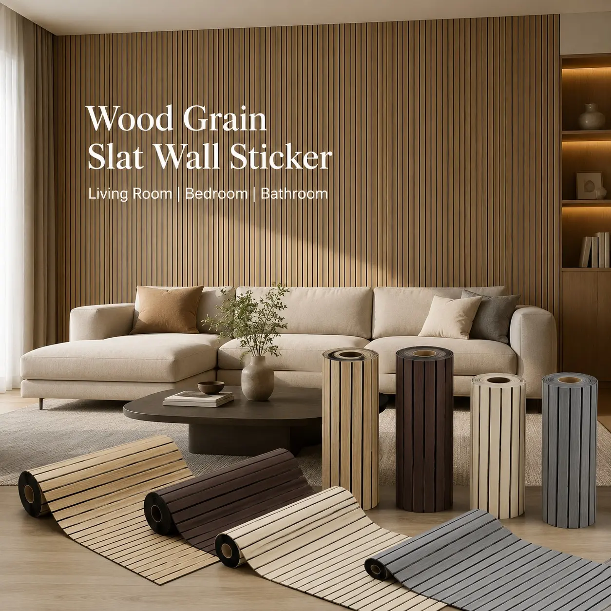 Self-Adhesive Wood Grain Wall Sticker, 3D Grid Wallpaper Roll, Waterproof & Easy to Clean, Ideal for Living Room, Bathroom, Office