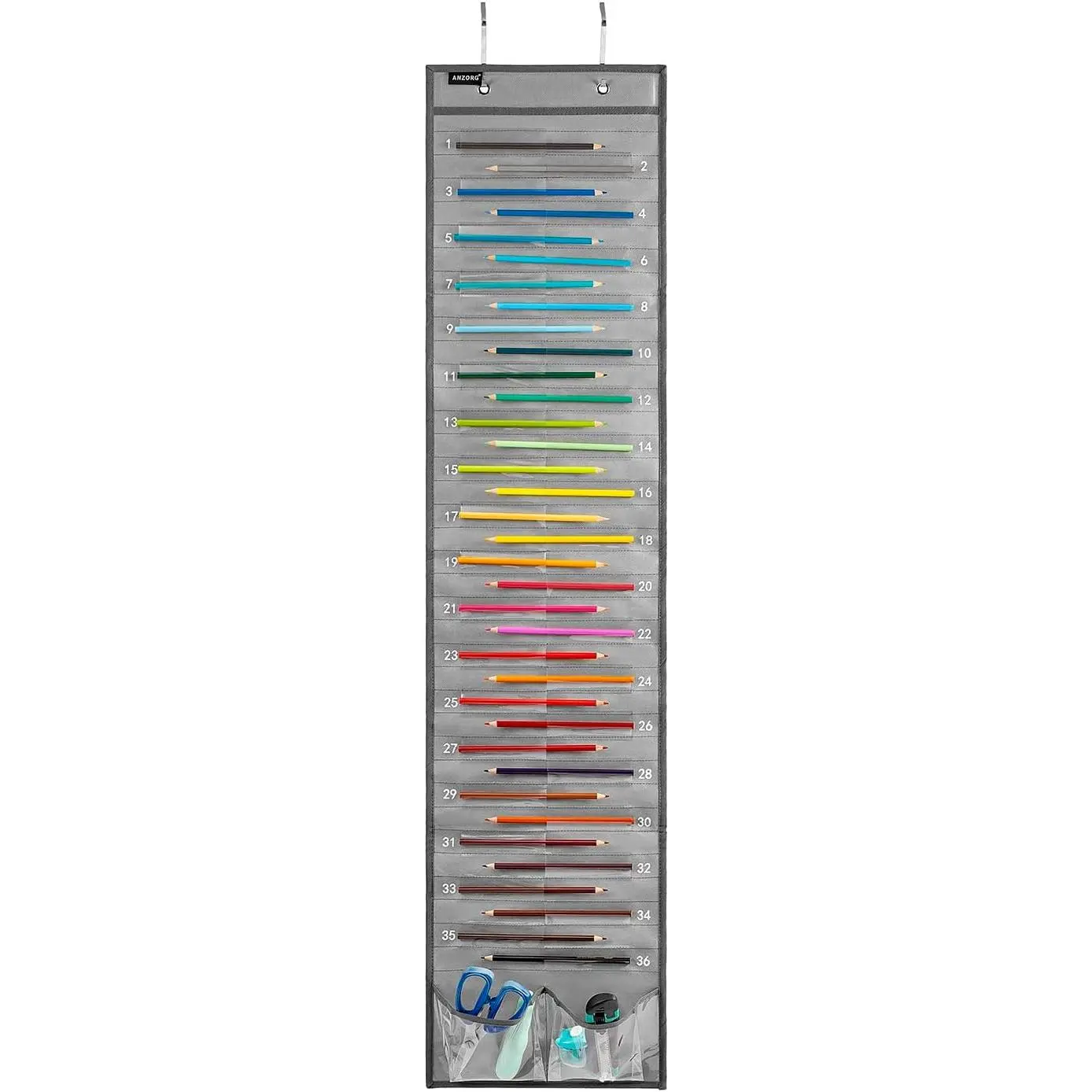 Pencil Holder Classroom Pencil Parking Pocket Chart Numbered Pencil Dispenser Organizer as  to School Essentials (1 Pack-Grey)