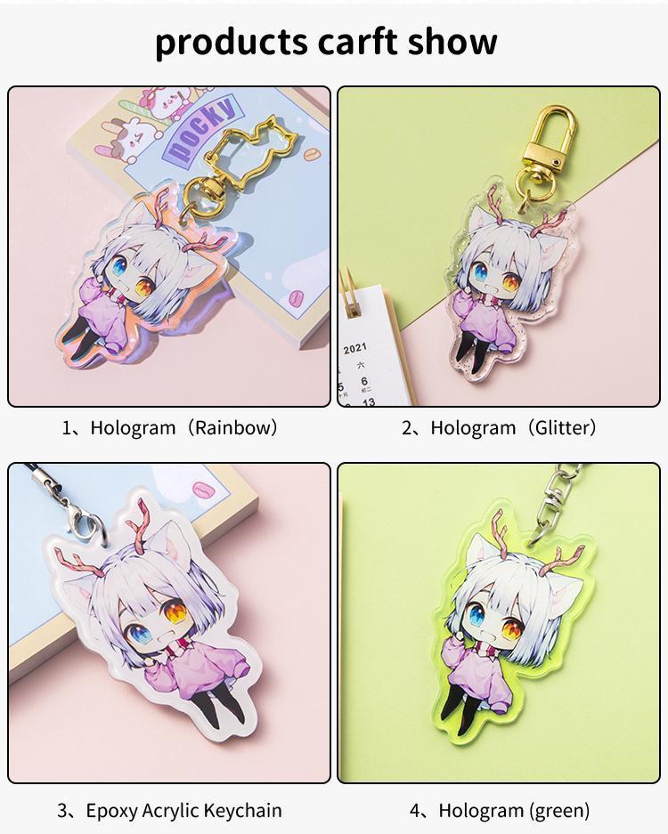 Custom Keychains Cartoon Llavero Photo Customized Anime Transparent Charm Hologram Clear Acrylic Personalized Key Rings for Gift