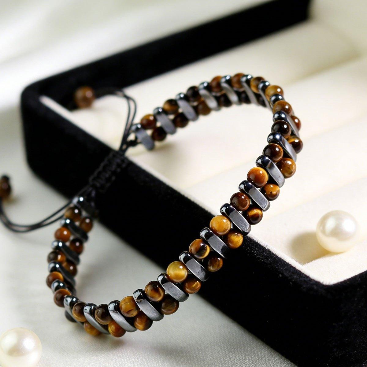 Attract wealth handmade double-layer tiger eye bead bracelet, punk-style braided skin-friendly jewelry, suitable for daily wear and gifting