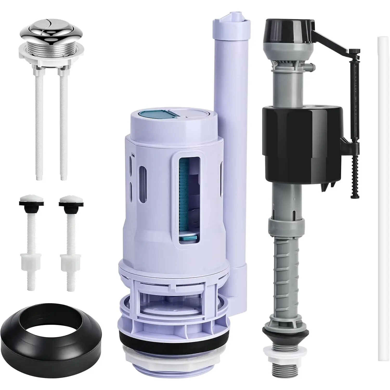 3-Inch Dual Flush Valve & Fill Valve Replacement Kit for 2-Piece Toilets, Complete Toilet Repair Kit Inside Tank with Push Button, Gasket & Bolts, Compatible with Toto & American Standard