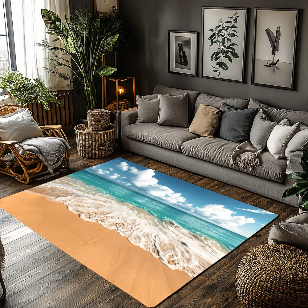 Beach Ocean Wave Crystal Velvet Tropical Area Rug #BeachSceneRug #OceanWaveFloorMat #TropicalVibesCarpet #CrystalVelvetHomeDecor