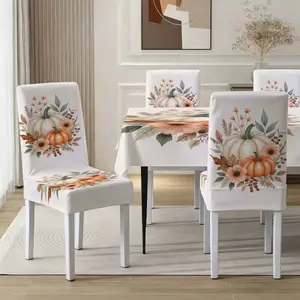 5/7-Piece Thanksgiving Pumpkin Tablecloth Chair Cover Set, Non-Slip Dining Decor, Perfect for Family Gatherings, Restaurants, Parties, Chair Covers For Dining Chairs, Chair Covers Set