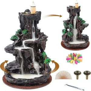 Incense Burner, Backflow Incense Holder 2 Sides Waterfall Incense Burnier with 120 Backflow Incense Cones, 30 Incense Sticks, Aromatcherapy Ornamen Home