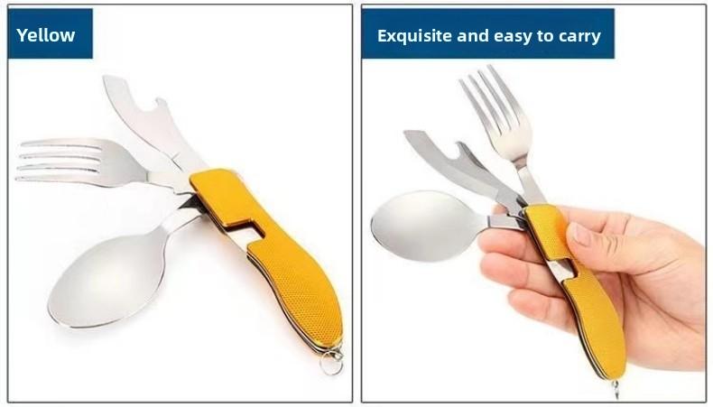 Portable Stainless Steel Cutlery Set for Travel Camping Knife Fork Spoon 3 in 1 Folding Utensils Outdoor Multi - Function Cutlery