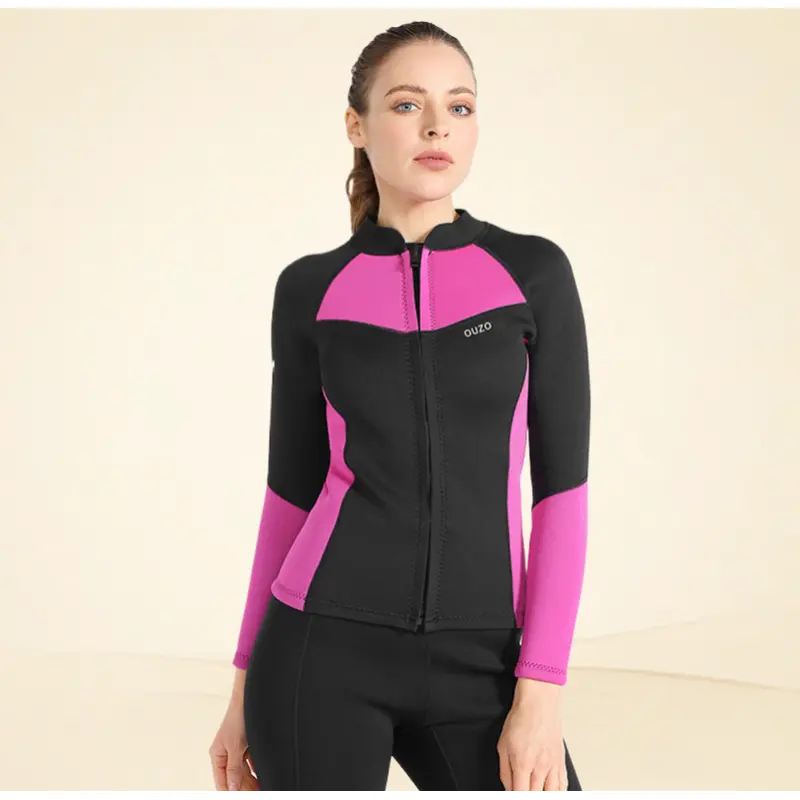 Women's 1.5mm Neoprene Blend Diving Top, Long Sleeve Thermal Swimwear with UV Protection, Durable Stretch Nylon Jacket for Surfing, Slim Cut, Heat Insulating for Moderate Cold Water Water Sports, No Closure, Non-Deformable