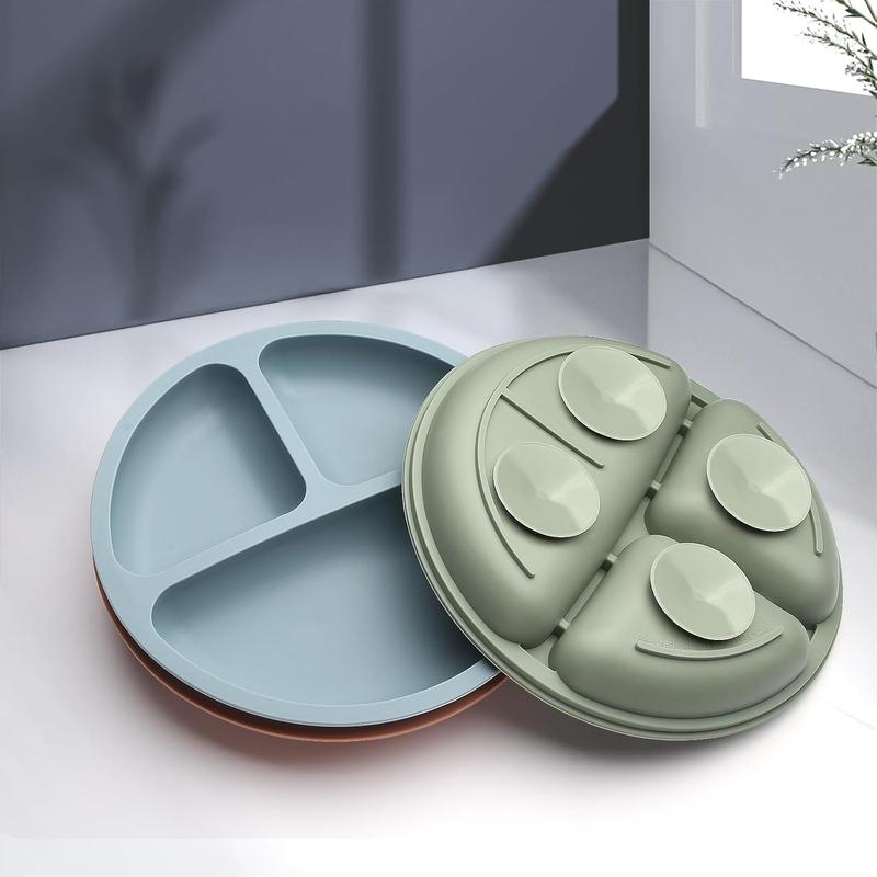 Silicone Baby Feeding Bowl with Suction Cup, 3-grid Design Baby Feeding Plate, Microwave Safe & Non-slip Food Container for Home & Outdoor