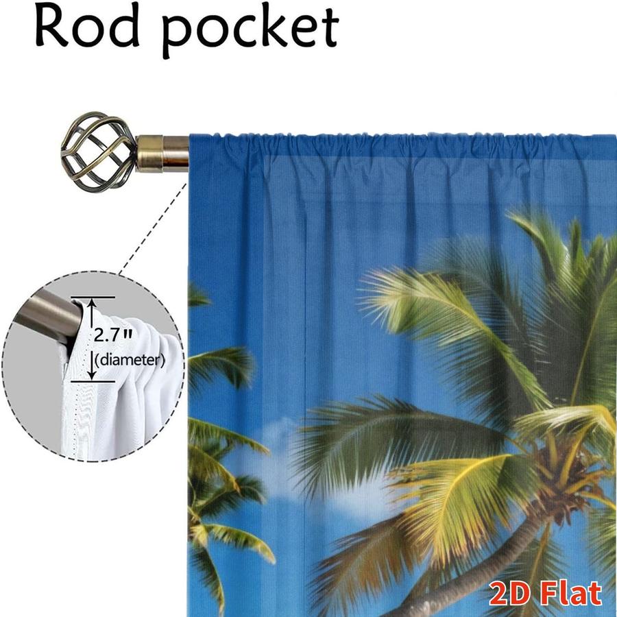 2Pcs Beach Landscape Palm Tree Ocean Scenery Sun Blocking Curtains Digital Printed Rod Pocket, Window Treatment For Bedroom Office Kitchen Living Room Study Home Decor