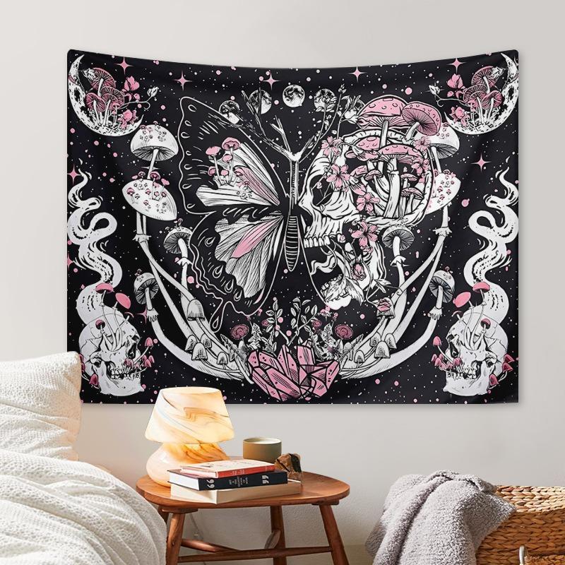 Butterfly Mushroom Wall Tapestry, 1 Count Home Decor Hanging Tapestry, Room Decor Aesthetic Wall Hanging Tapestry Sweet Furniture, Wall Art Decoration for Living Room Dorm Bedroom Decor