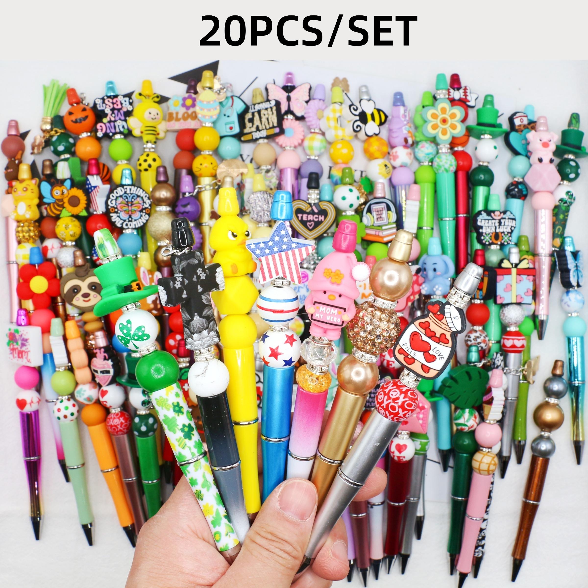 Back to School Hot DIY Beaded Ballpoint Pens 5-50PCS Random Styles Plastic Pen with Wood/Silicone/Acrylic Beads Fun Creative Office School Supplies for Students