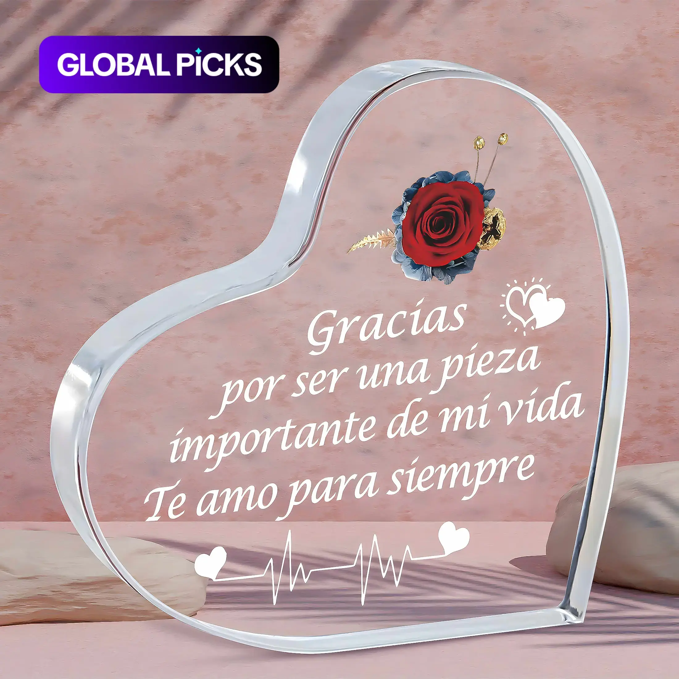 Heart-Shaped Rose Pattern Acrylic Photo Plaque, Decorative Plaque Sign, Acrylic Desktop Sign, Desktop Decoration, Romantic Gift for Couples for Wedding, Anniversary, Birthday & Valentine's Day, Home Decor Products, Home Decor Gifts, Decor #GLOBAL PICKS