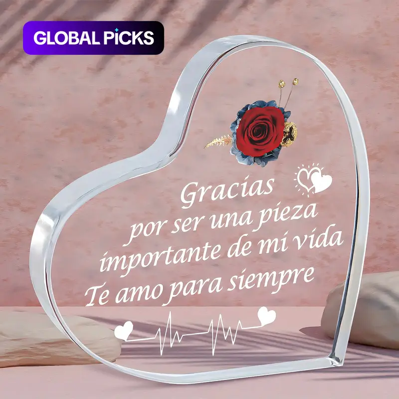 Heart-Shaped Rose Pattern Acrylic Photo Plaque, Decorative Plaque Sign, Acrylic Desktop Sign, Desktop Decoration, Romantic Gift for Couples for Wedding, Anniversary, Birthday & Valentine's Day, Home Decor Products, Home Decor Gifts, Decor #GLOBAL PICKS