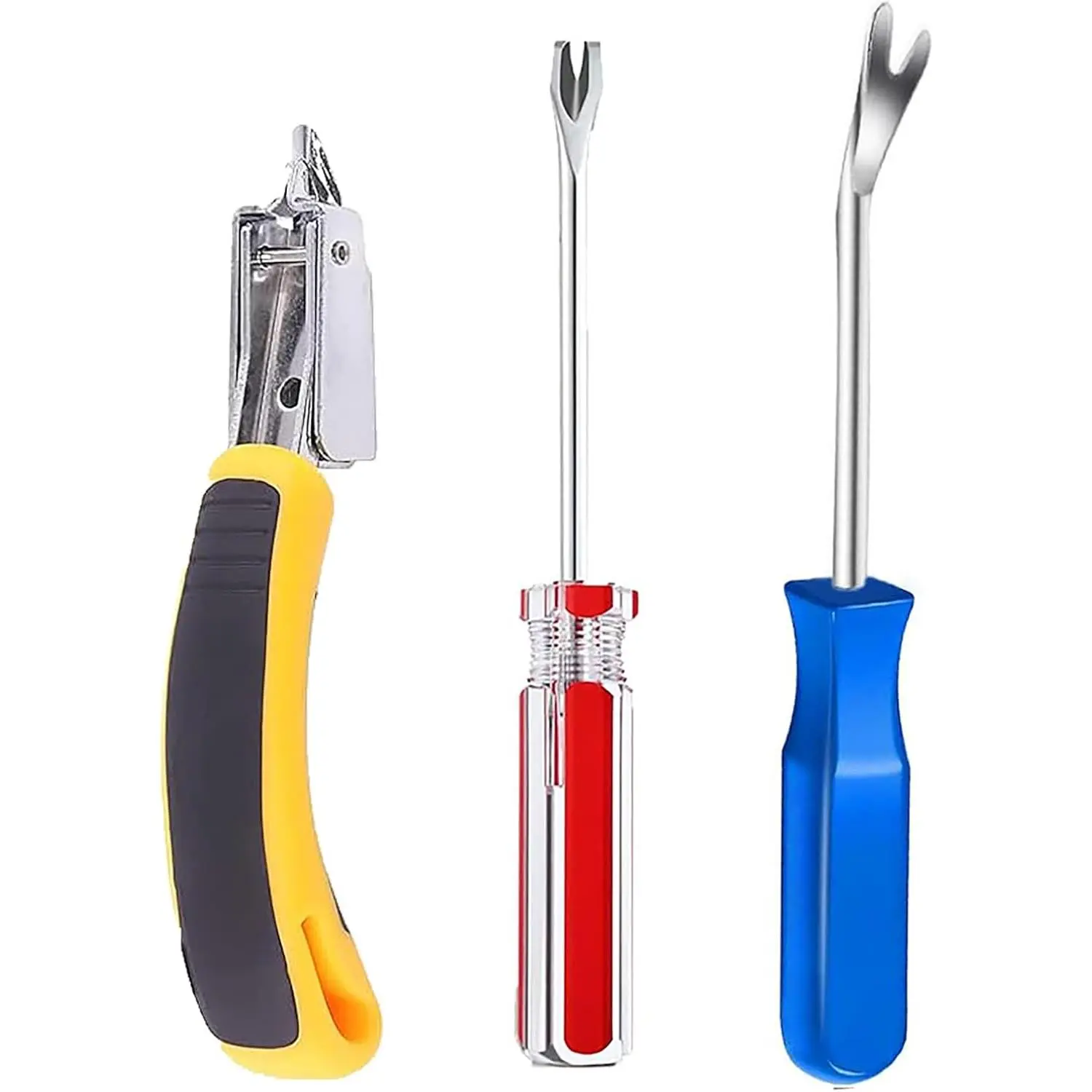 3 count Heavy Duty Staple Remover Kit with  Puller, Tack Lifter Multi Tool for Upholstery, Flooring, Wooden Crates, Carpets, Walls, Construction Projects ( Grip and Durable Steel)