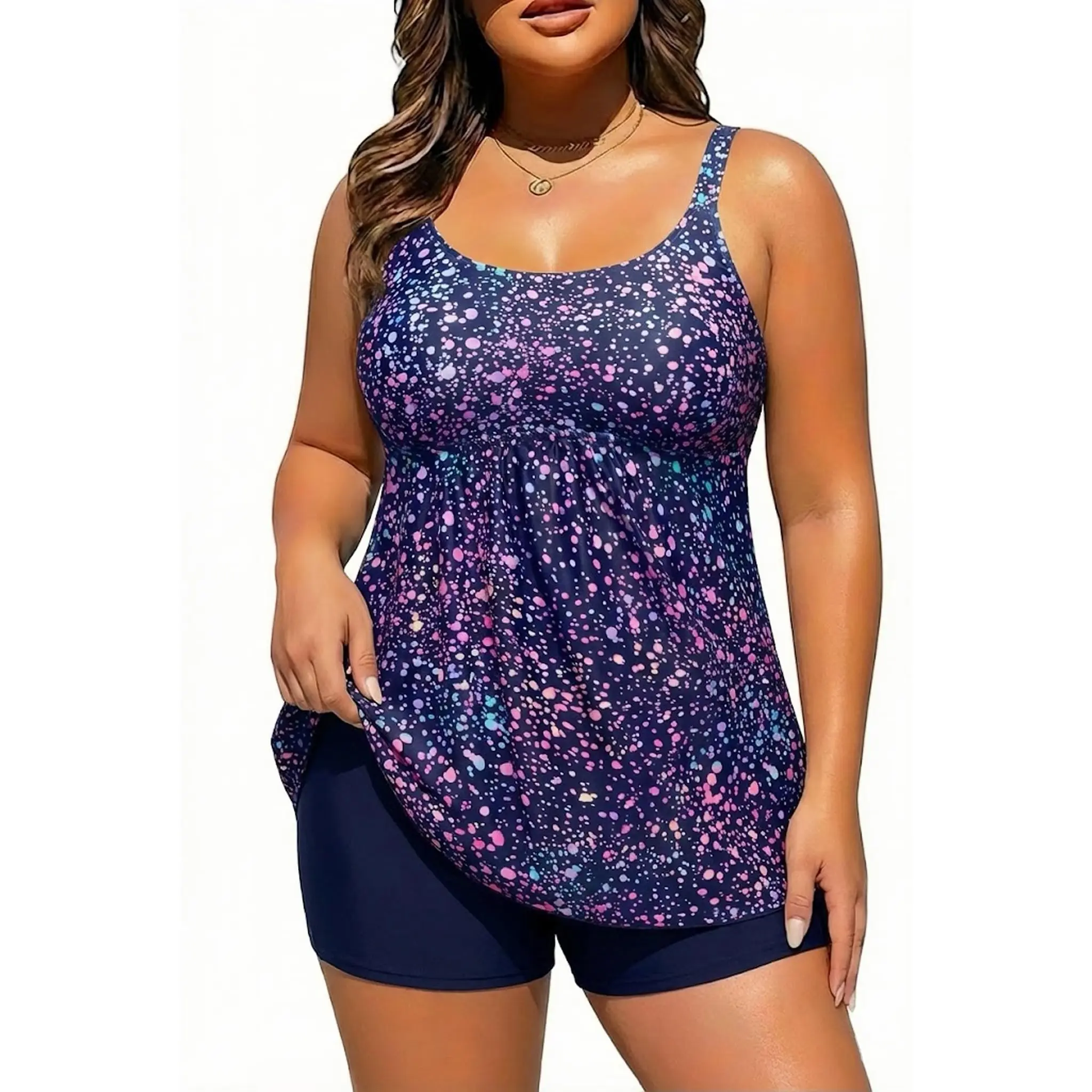 Holipick Plus Size Two Piece Tankini Swimsuits for Women Flowy Swimdress Tummy Control Bathing Suits with Shorts