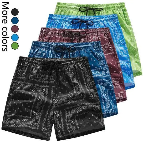 Men's 5-Pack Quick-Dry Synthetic Paisley Graphic Sports Shorts - Fitted Cut, Drawstring Tie, Outdoor Workout & Street Wear, Stylish Versatile Menswear Bottoms, Outdoor Workout Shorts