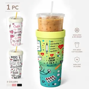 1 Pc 32oz Nurse Quote Print 2-in-1 Insulated Can Cooler, Includes Tumbler Lid, Converts into a 32oz Travel Tumbler, Stainless Steel, Fits Most 16-24oz To-Go Coffee & Bubble Tea Cups, No Sweat, Great Nurse Gift for Christmas, Nurses Week & Daily Use