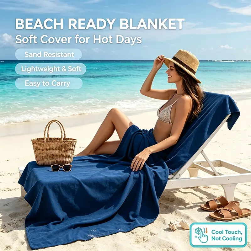 Silky Smooth Lightweight Summer Rest Blanket, Sand Resistant Soft Fabric, Multi-Use Thin Cover for Beach Lounging, Bedroom Naps, Outdoor Travel & Holiday Vacation, Outdoor Blankets