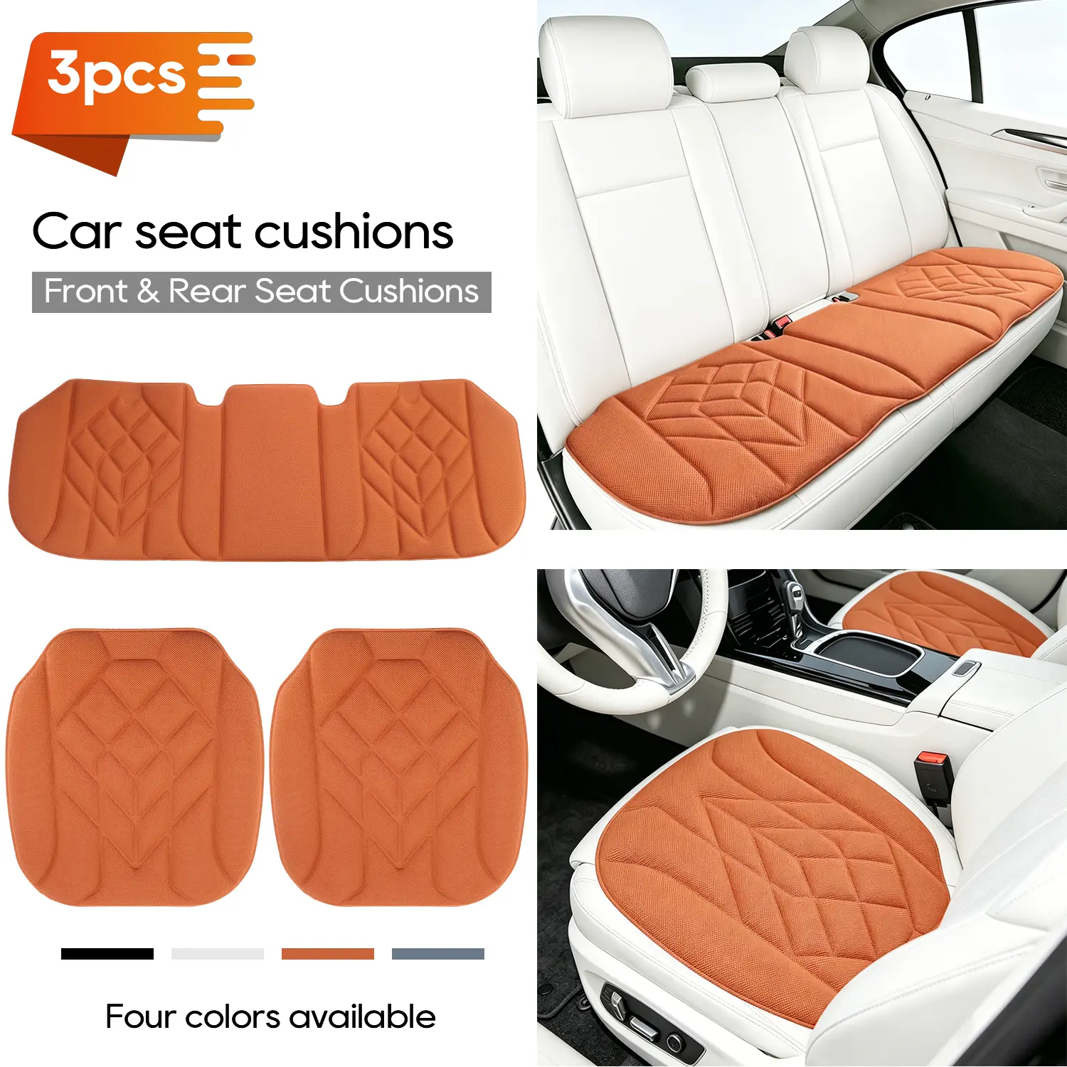 3PCS Memory Foam Car Seat Cushion Set, Breathable Non-Slip Auto Seat Protector Pad, Universal Car Front & Rear Seat Cover Mat, Wear Resistant Car Seat Pad for Most Sedans SUVs