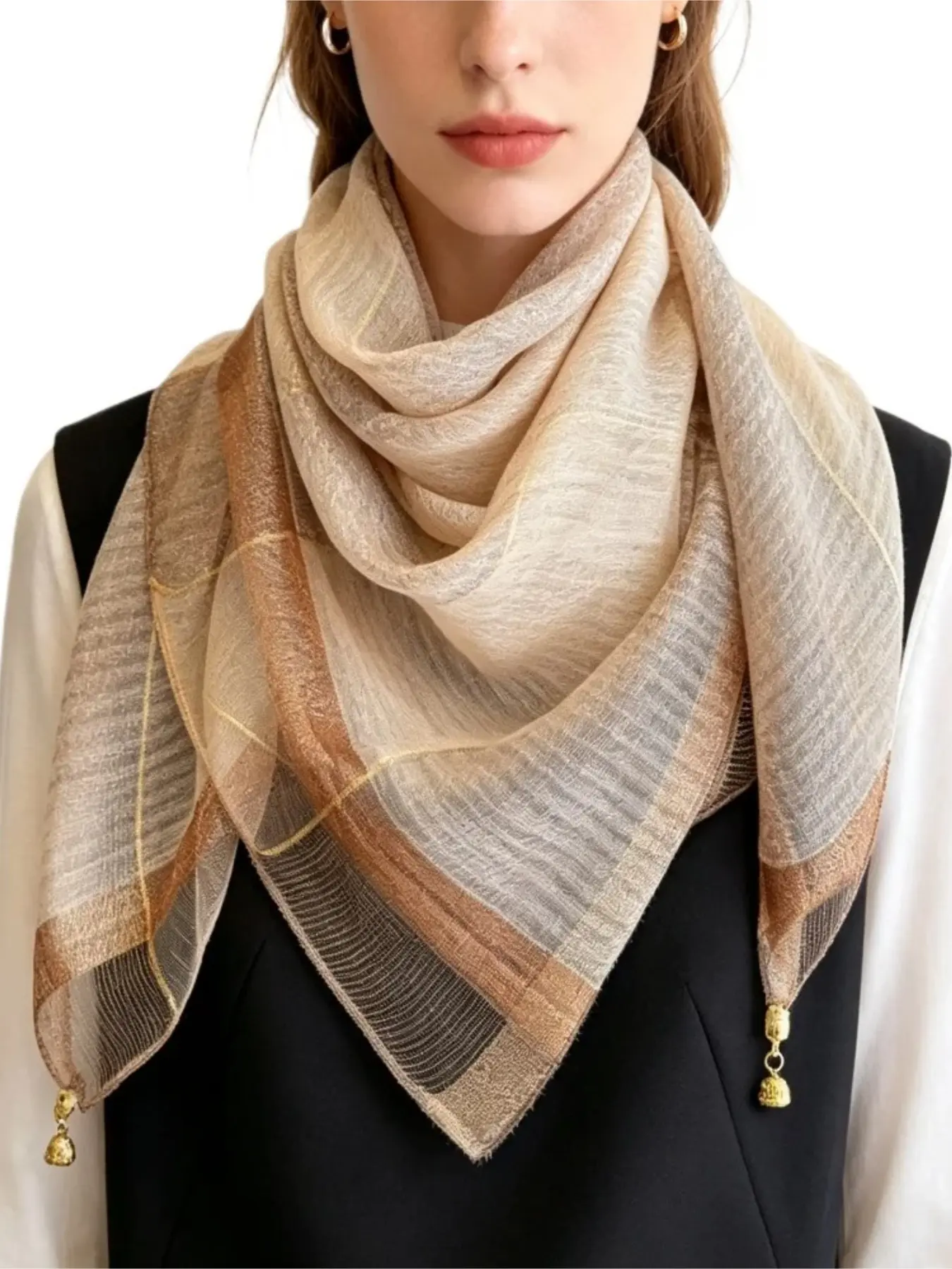 1 new gold silk magnetic buckle square scarf neck protection scarf 70cm women's fashion versatile scarf shawl