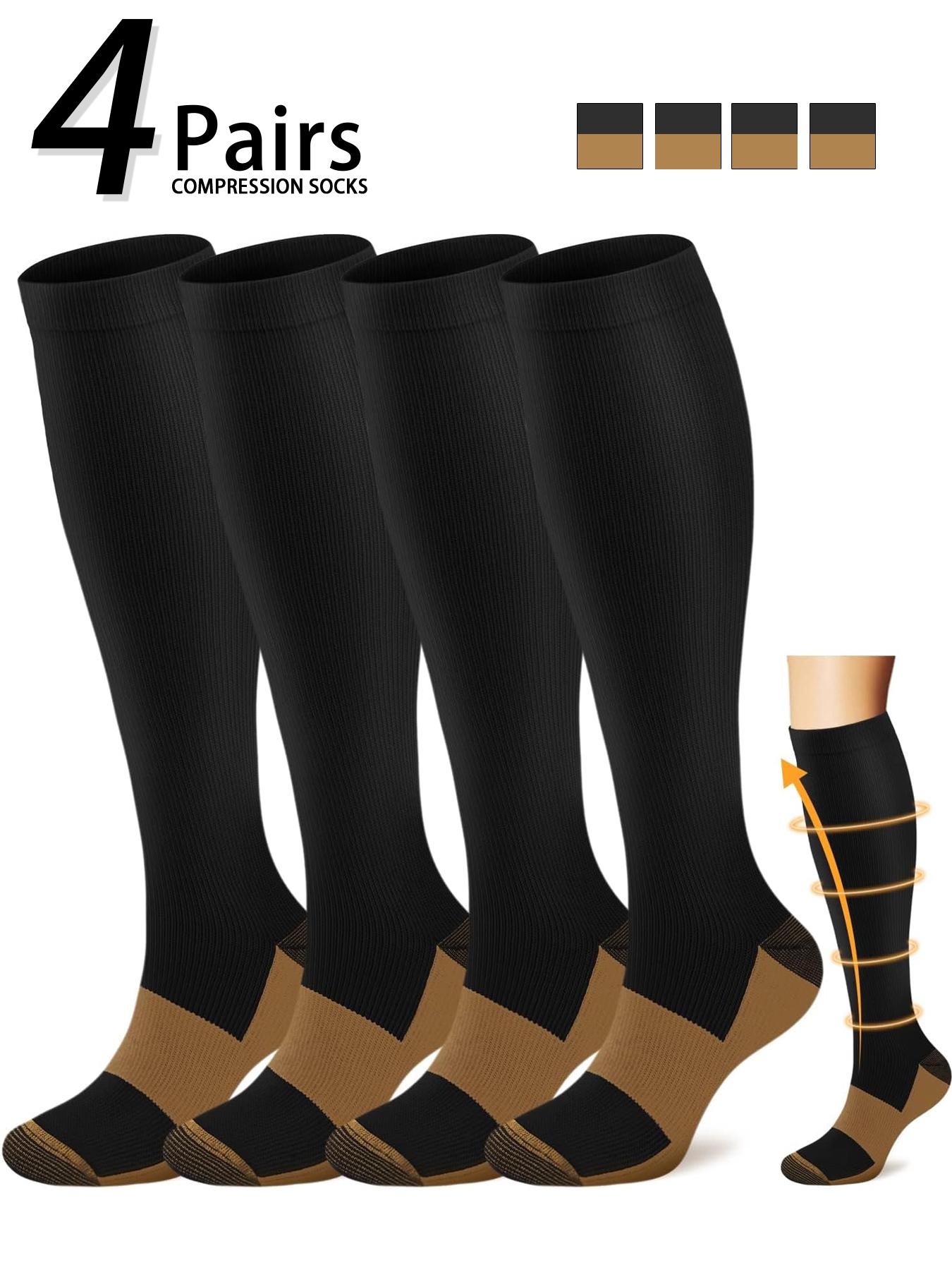 4 pairs of men's and women's compression socks 15-20 mmHg wide calf men's and women's booster socks for circulation, running, nurses, pregnant women Support for blood circulation, Athletic Running Socks