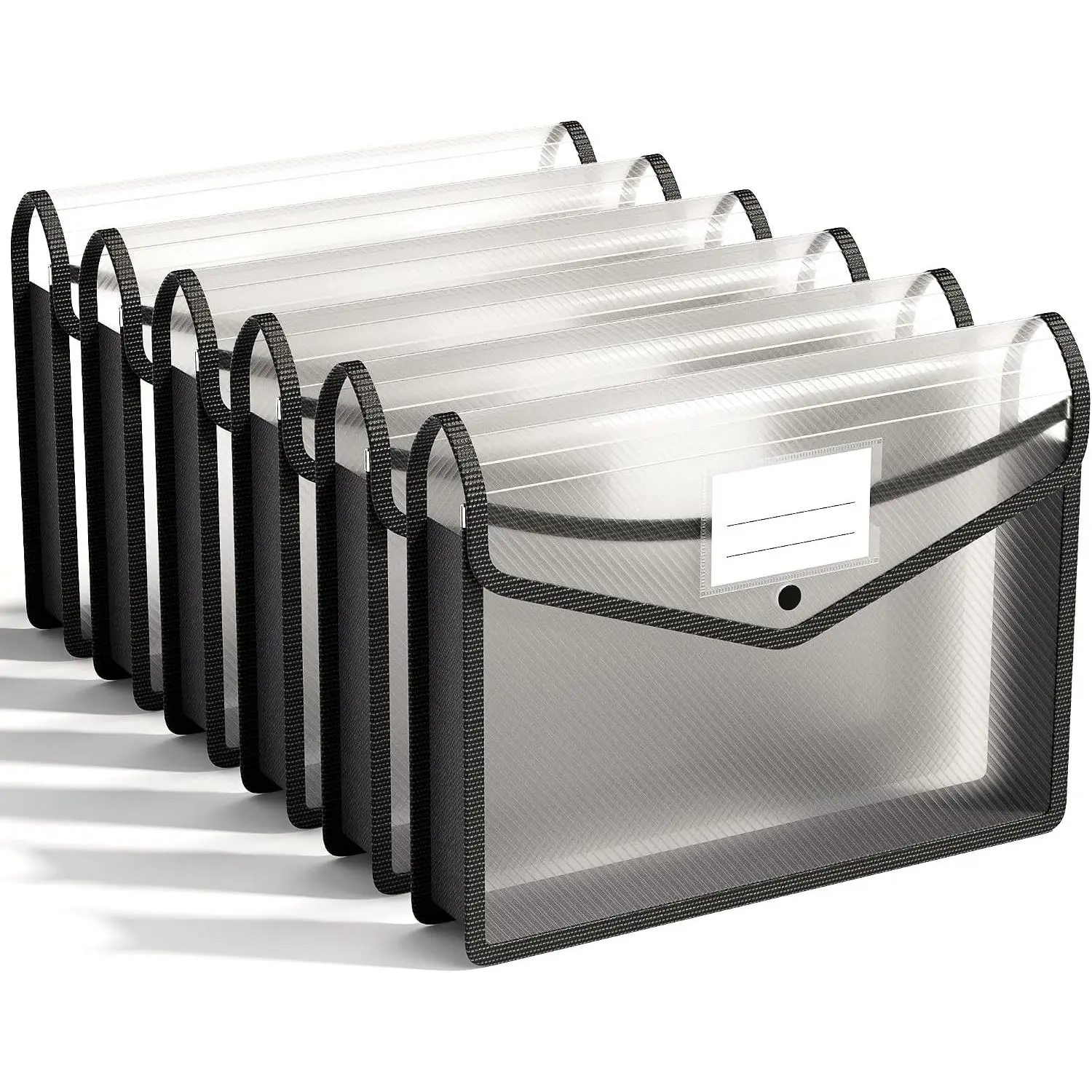 6-Pack Plastic Expanding File Folders, Folders for Documents with Snap Closure, Large Capacity Document Envelopes, Fits Letter/A4 Size Paper - Black