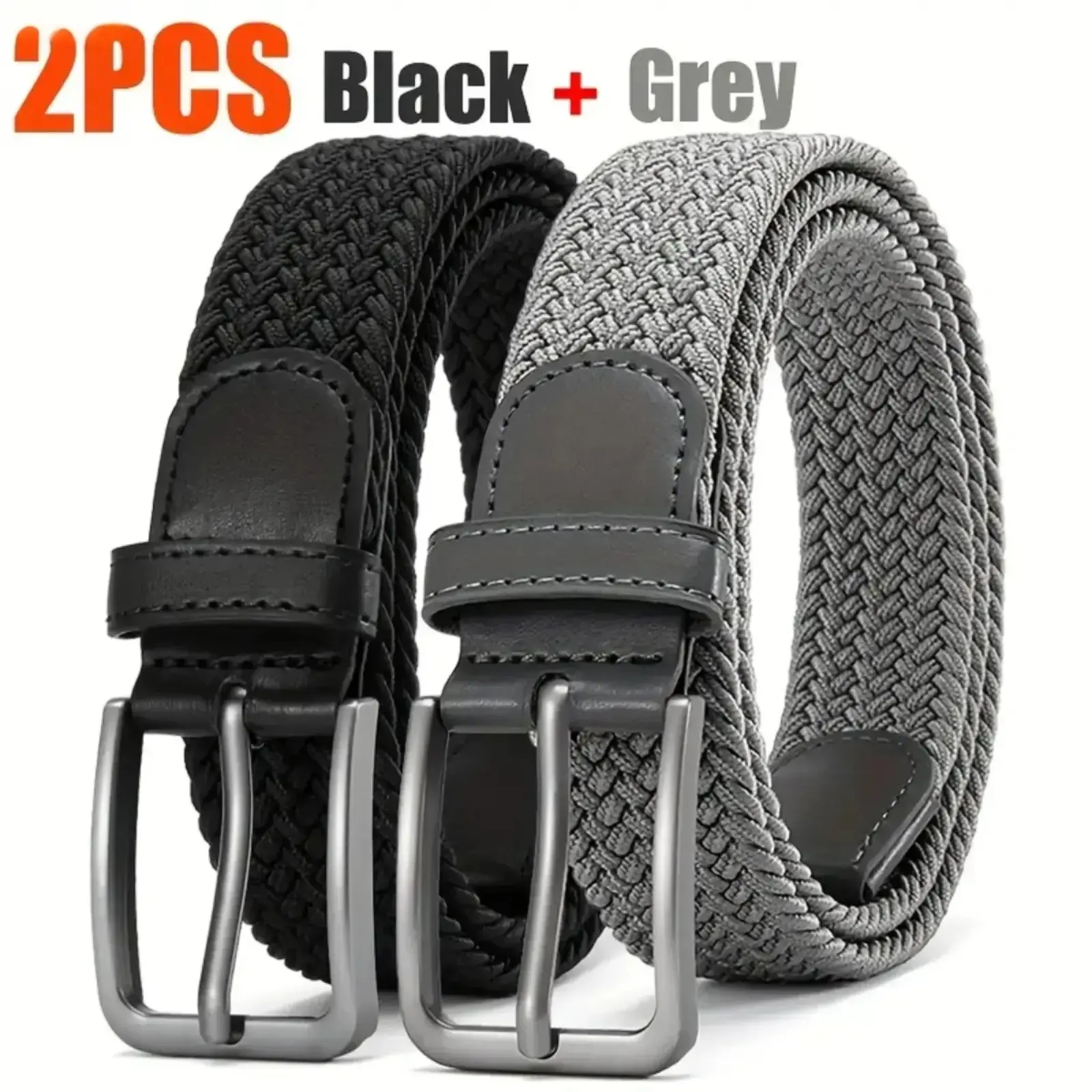 Men's Woven Elastic Belt 2-Pack, Casual Adjustable Fashion Belt for Golf, Jeans & Outdoor Wear, Adjustable Elastic Belt, Versatile Fashion Belt