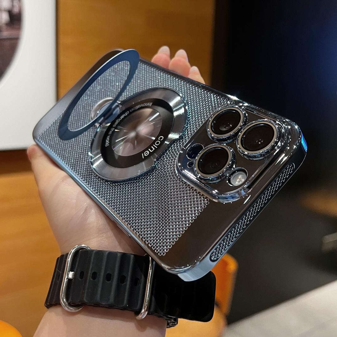 Suitable for iP16promax all-round heat dissipation 360°   Magnetic Stand iP15 Honeycomb Design Magnetic Ultra-Thin Phone Case 14/13/12 Screen Protector