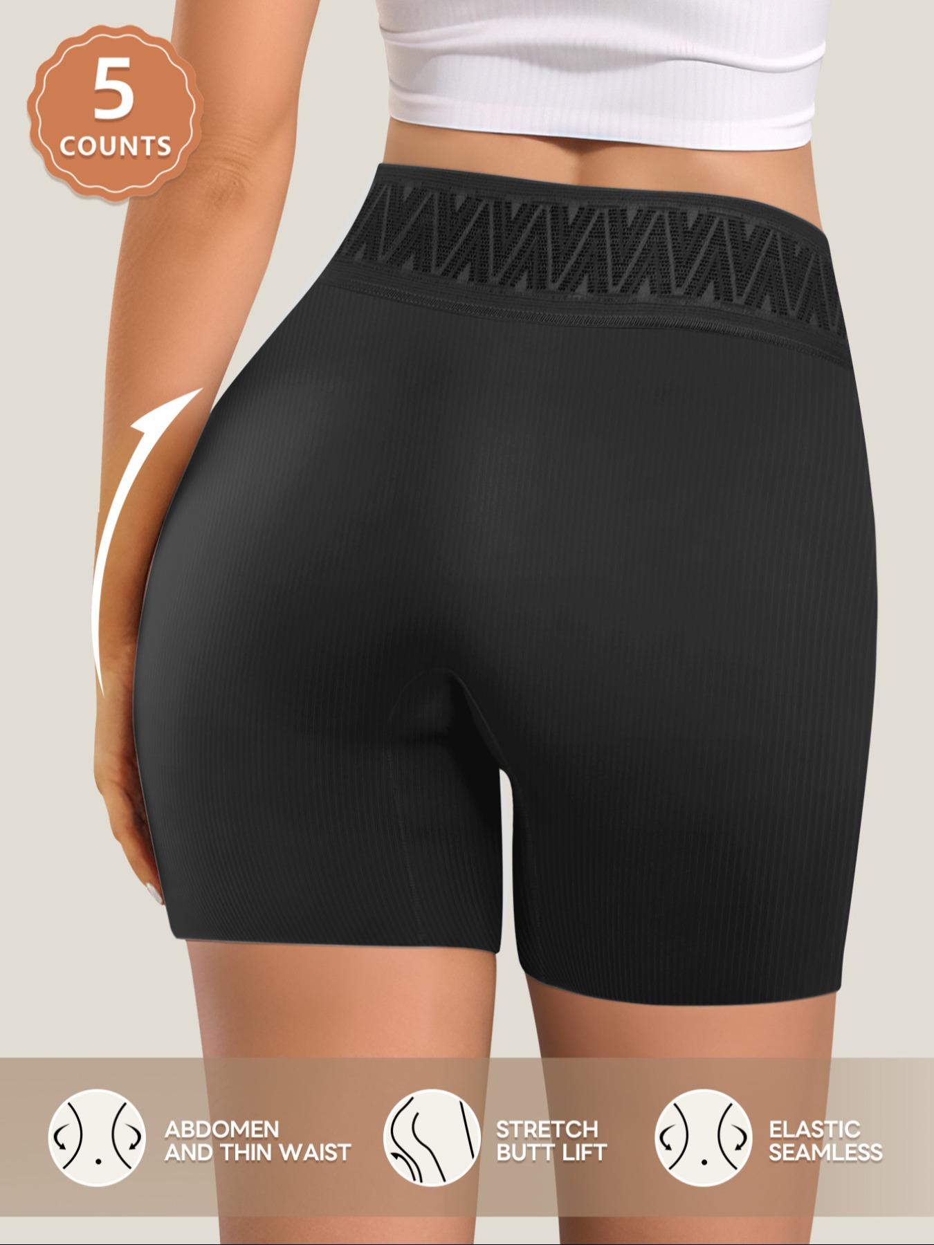 5 Pack Women's Fitted Boxer Briefs, Stylish Color Block High Waist Control, Peach Butt Enhancement Underwear for All Seasons