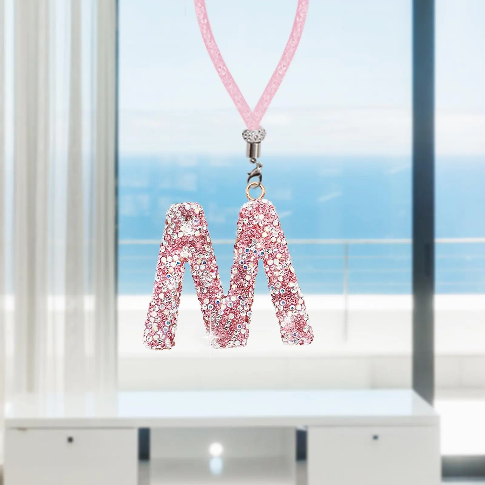 Bling A-Z Letters Sign Hanging Ornament Pendant for Memorial and Sympathy, Sparkling Alphabet Style Charms Holiday Pendant for Home Decor, Pink Initial Name ID Letter for Women, Birthday Gift