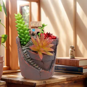 Mini House Resin Flower Pot Decor, Creative Floral Herb Cactus Succulent Planter, Home Garden Ornament, Miniature Plant Container