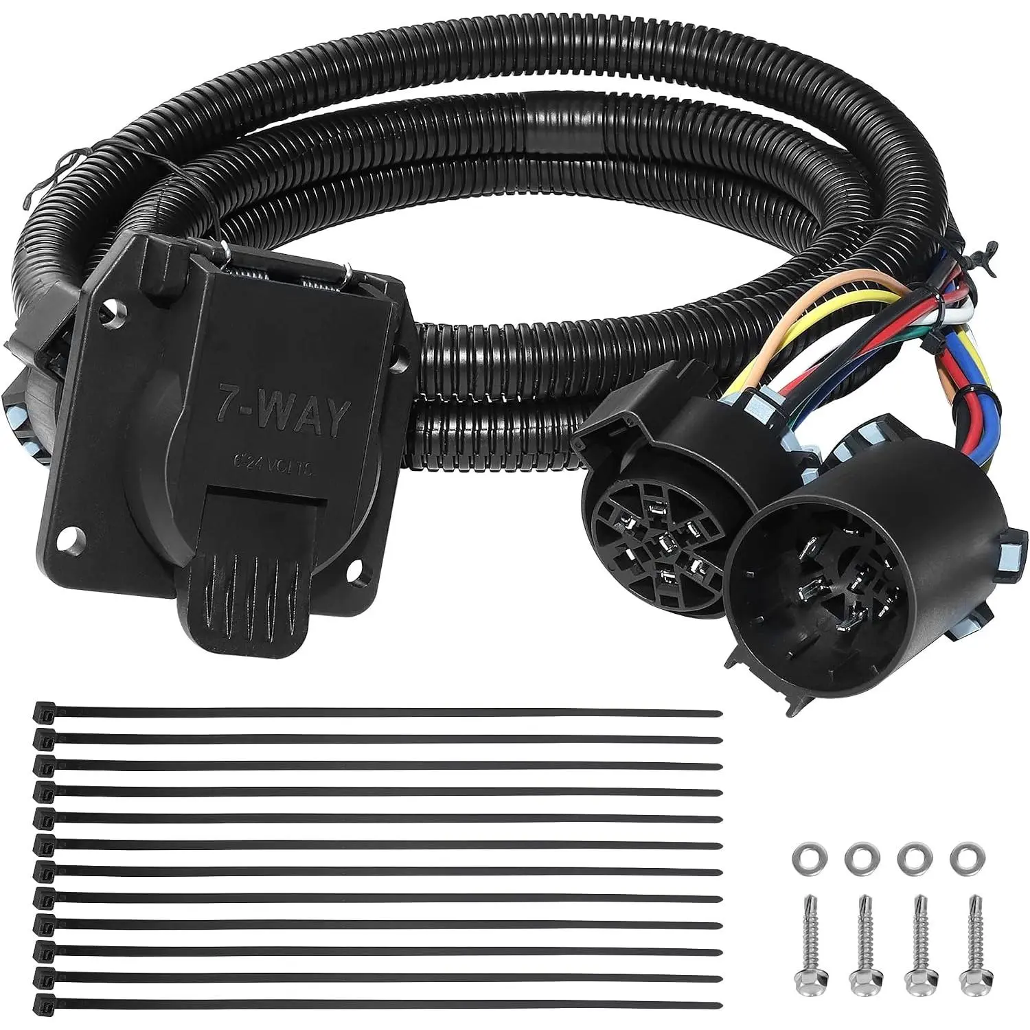 Truck Bed 7 Pin Trailer Wiring Extension 7.5 Foot Compatibel with Chevy,Dodge,Ford,GMC,Nissan,Toyota,Ram, Universal Extension Harness for 5th-Wheel and Gooseneck Trailers