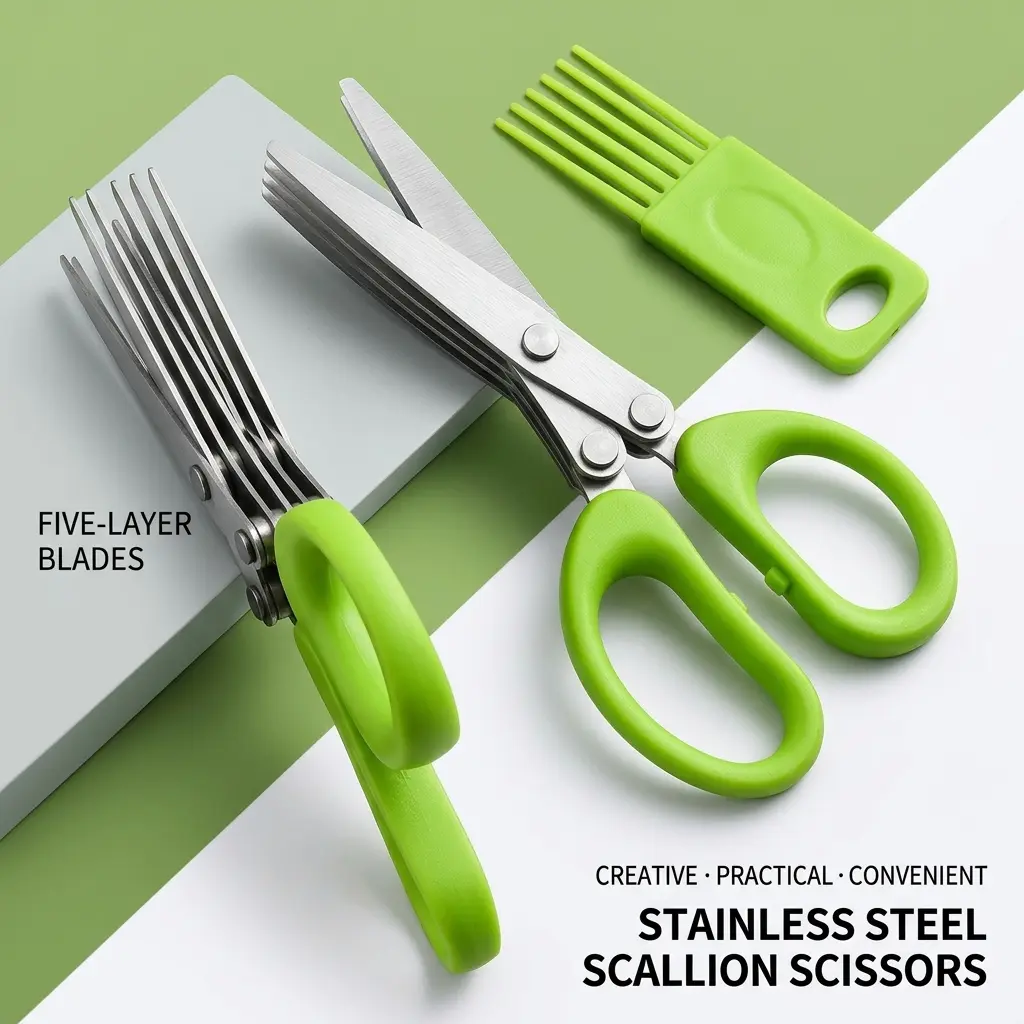 Spot five-layer stainless steel scallion scissors multi-functional kitchen seaweed complementary food scissors household multi-layer vegetable scissors