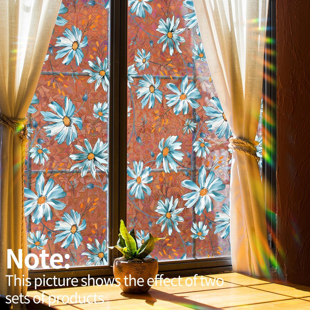 Daisy Pattern Window Sticker, Double Sided Window Decal, Static Cling Window Film, Floral Pattern Sticker, Decorative Sticker for Home Kitchen Living Room Bathroom, Ornaments