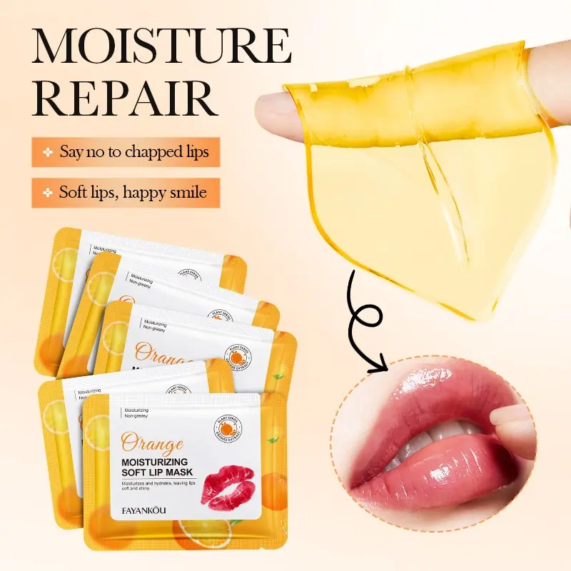 FAYANKOU 10PCS Orange Lip Mask Sheet Pack Moisturizing Lip Patch Velvet Finish Smooth Fit Daily Cosmetics Single