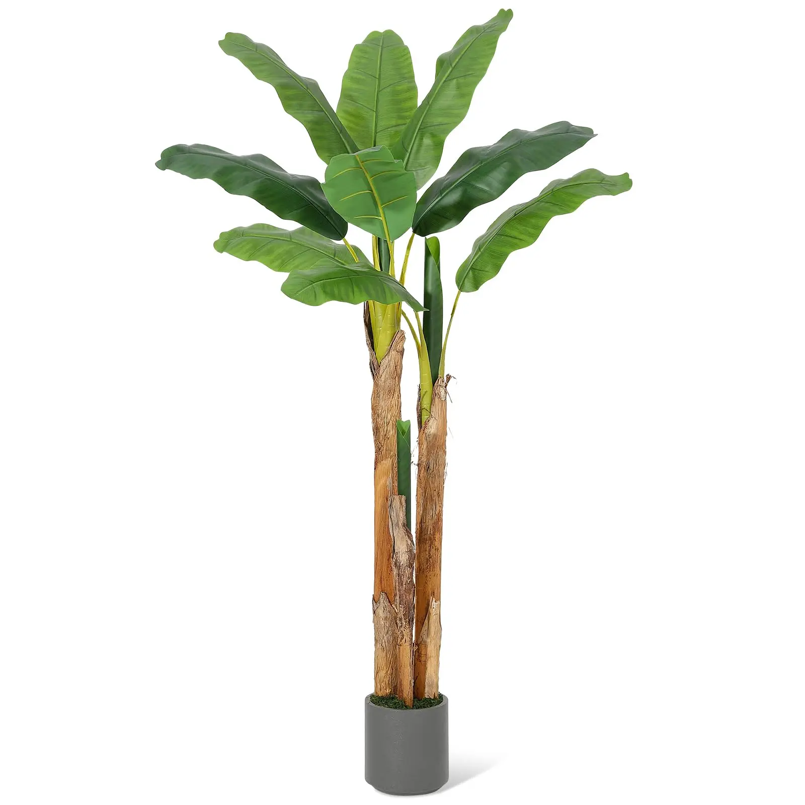 Sturdy 5-6-7ft Artificial Banana Tree with Grey Planter, 11 Lifelike Leaves Faux Plant - Adjustable Indoor Outdoor Decor for Bedrooms, Home Office Plant Decor