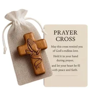 Prayer Cross Gift, Plastic Prayer Hand Cross, Pocket Cross Pendant, Religious Memorial, Lightweight, Elegant Design, Christian Gift