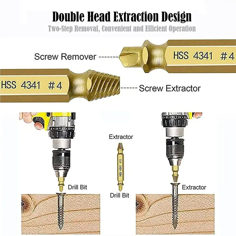 【DealsForYouDays】Stripped Broken Screw Remover,6 Counts Set Easy Out Bolt Extractor, Damaged Screw Extractor Set,Double Head Extraction Design Extractor Head,Household Repair Tools, Power Tool Accessories, Screwdriver Bit Clip.