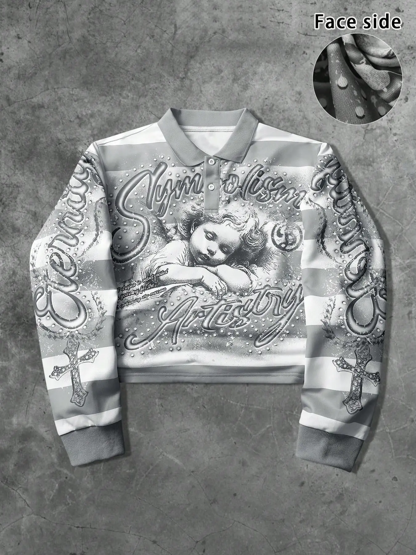 Unisex Streetwear Half-Zip Long Sleeve Angel Stripe Sweatshirt, Y2K Style, Spring & Fall Fashion, Casual Print Pullover