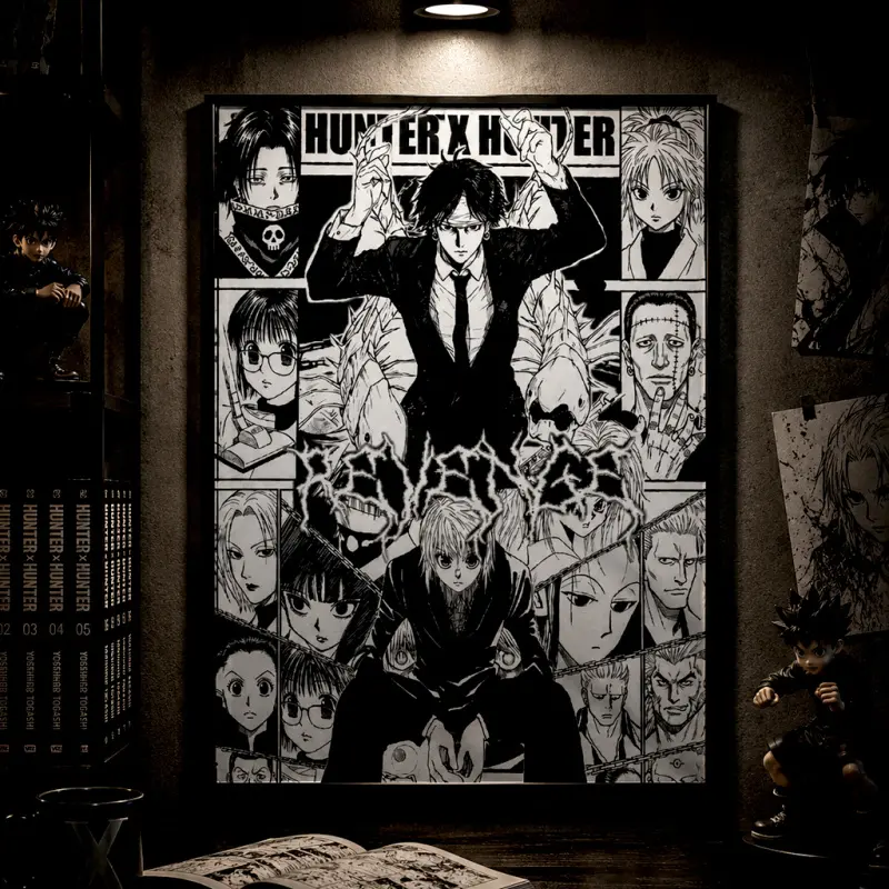 Hunter x Hunter Kurapika vs. Chrollo Canvas Wall Art, Phantom Troupe Manga Panel Collage Poster, Black & White Anime Room Decor, Otaku Wall Art, Manga Fan Gift