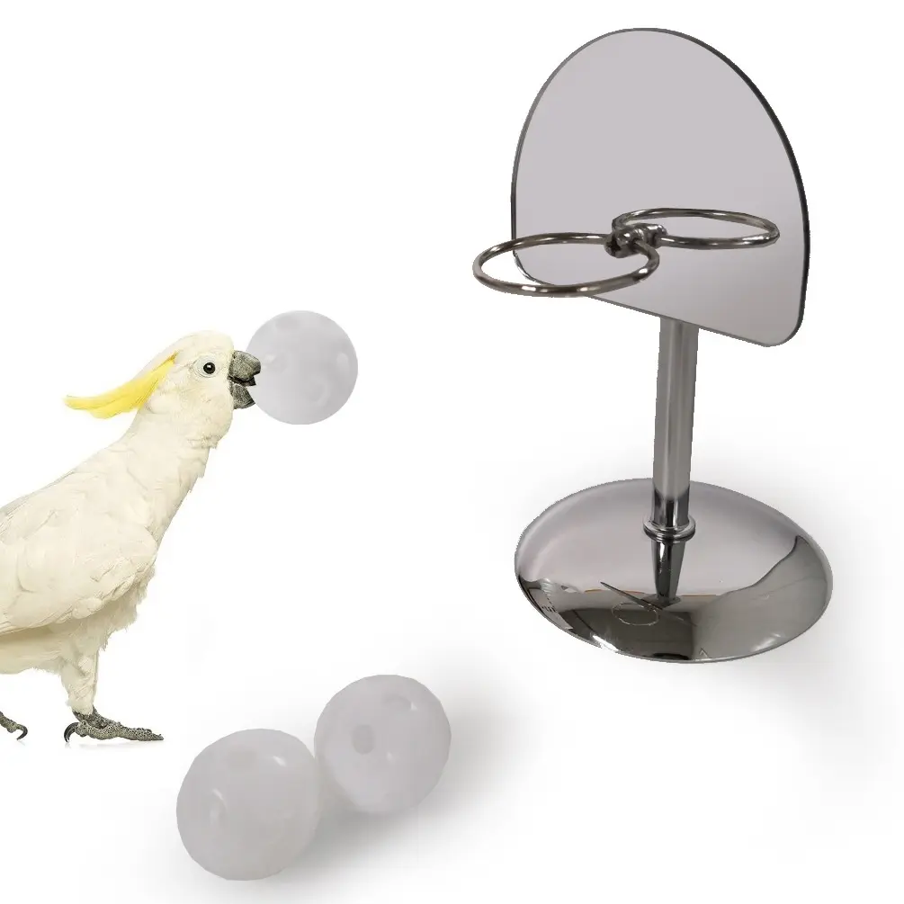 Parrot Mirror Hoop Functional Toy - Mini Compact Metal Stand, Bird Training Interactive Intelligence Game for Cockatiels, Parakeets, Compact Stand