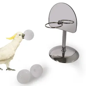Parrot Basketball Hoop Toy, Metal Mini Stand with Mirror, Interactive Intelligence Training Game for Cockatiels, Parakeets & Sun Conures, No