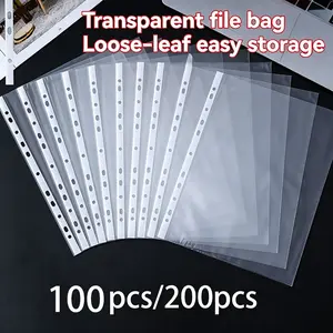 100pcs/200pcs Transparent 11-Hole File Bags, A4 Large Capacity Binder Pouches, Modern PP Material, Expandable Pockets, Portable for School, Home, Office