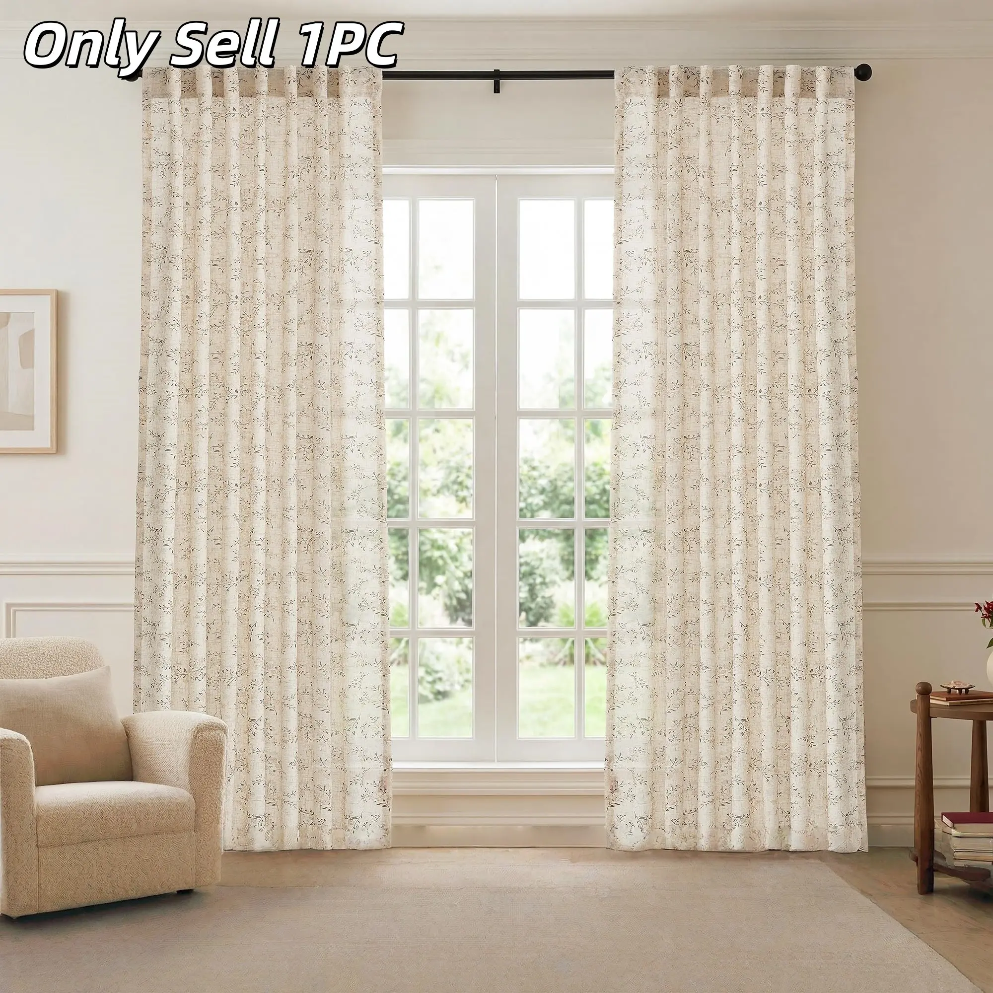 1pc Japanese Linen Curtain, Thickened Cotton-Linen Drapes, Geometric Pattern, Living Room Window Cover, Tea Room Decor, Home Furnishing, Home Decorative Curtain