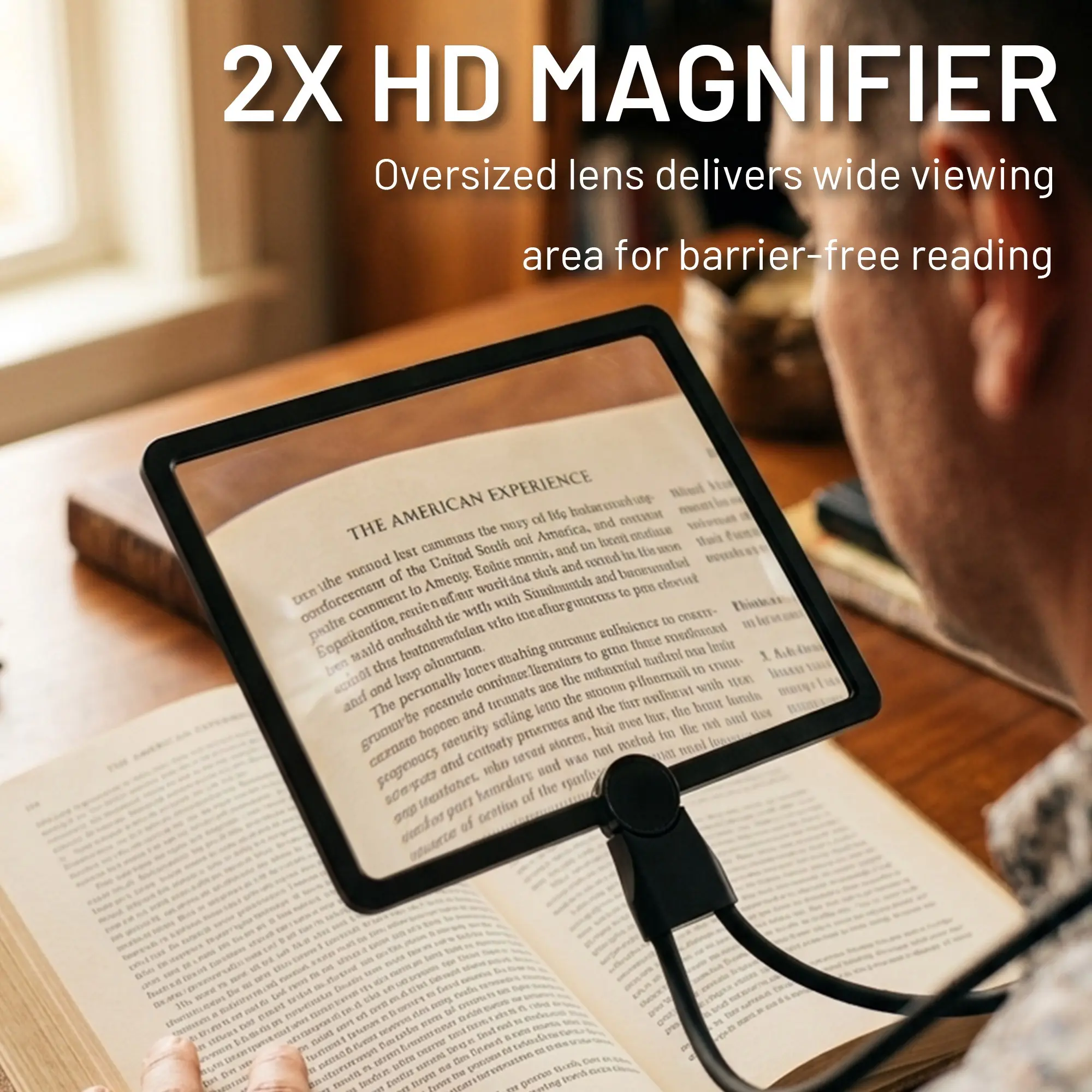 Hands Free Neck Magnifier, 1.8X Large Lens Reading Magnifying Glass with Flexible Gooseneck, Portable Desktop Magnifier for Books, Newspapers, Phone, Crafts and Small Details