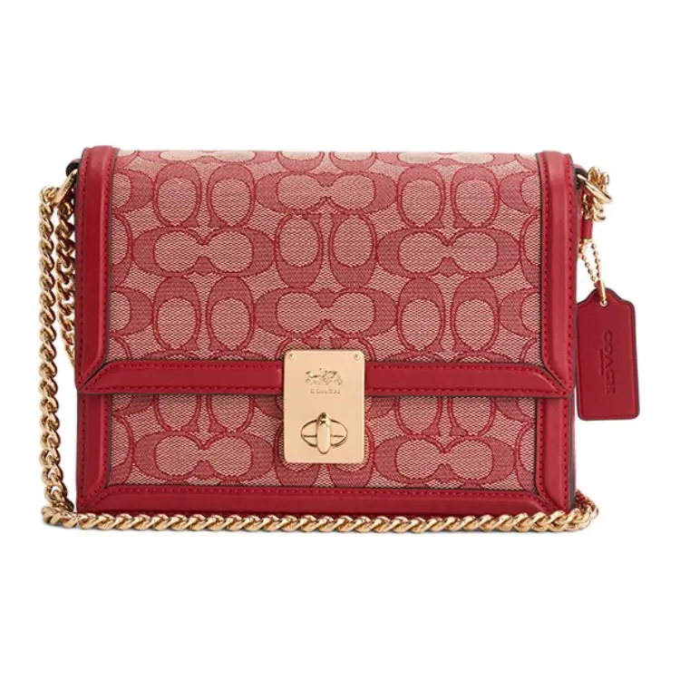Coach Hutton 21 Monogram Leather Small Square Crossbody Bag for Women, Ruby Red