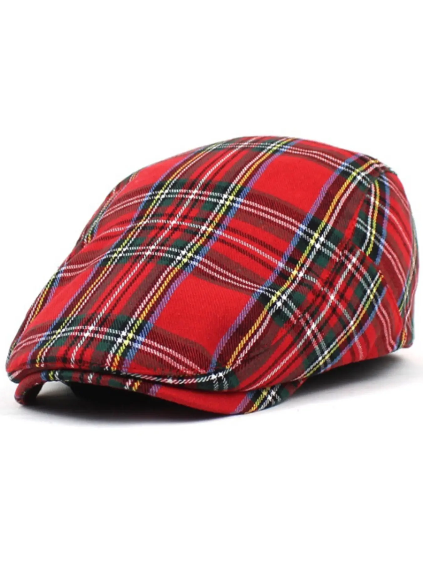 British Vintage Plaid Forward Hat, Scottish Check Short Brim Duckbill Cap, Outdoor Fashion Casual Artistic Painter Hat