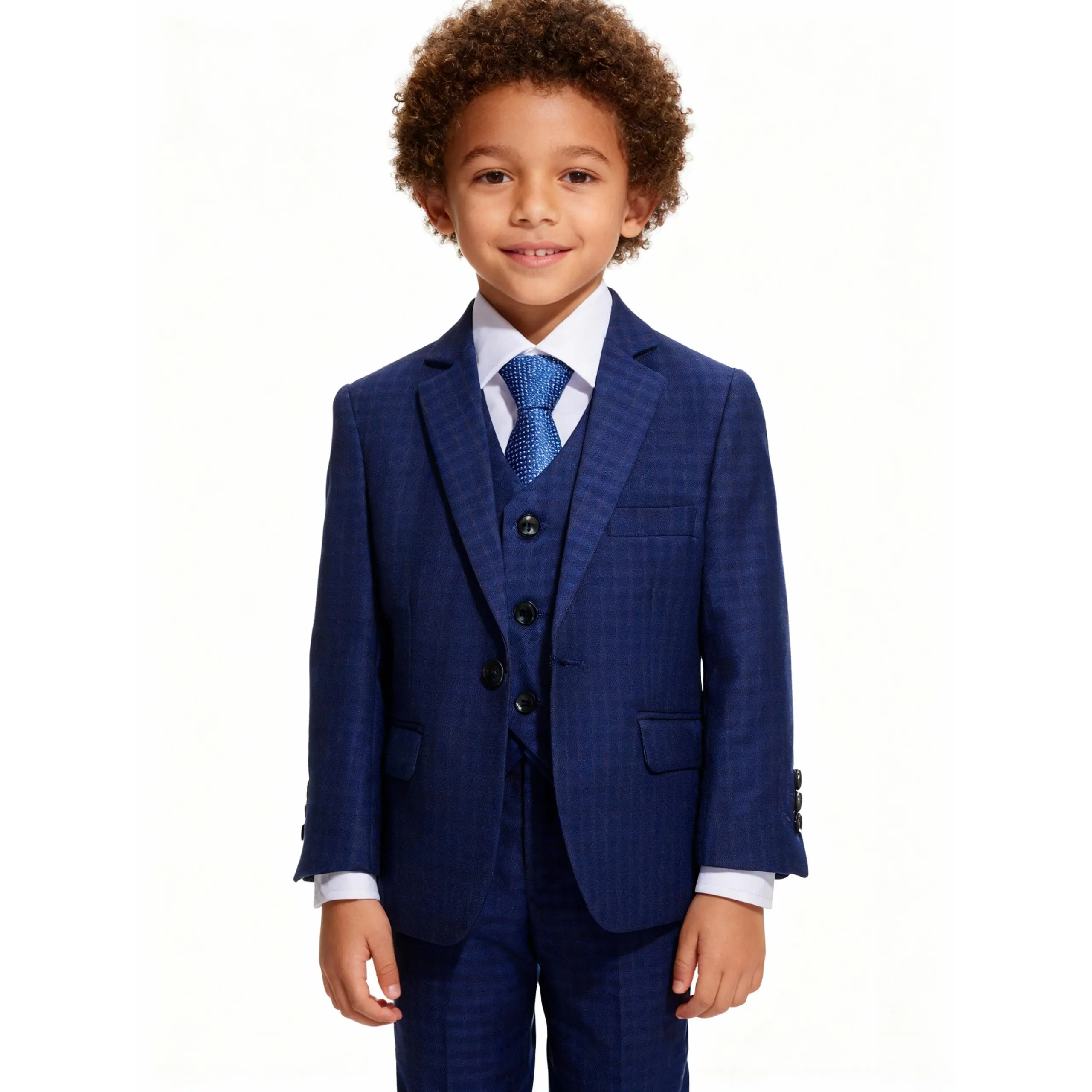 Boys Micro Check 3 Piece Suit Set,Blazer Vest Pants, Formal Outfit for Wedding, Pageant, Birthday Party, Graduation