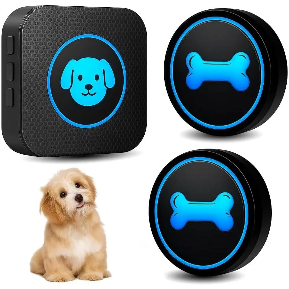Dog Doorbell to Go Outside Smart Wireless Doggie Doorbell for Potty Training 1000 Feet Long Range with IP65 Waterproof Super-Light Touch Button 60 Melodies Adjustable Volume (2 Button)
