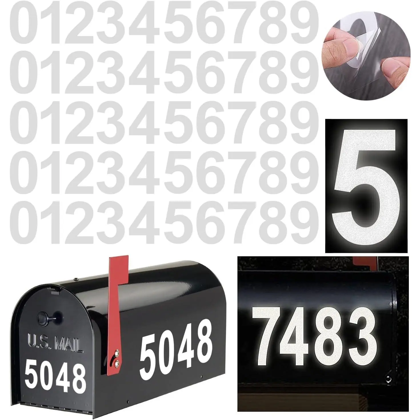 Reflective Mailbox Numbers Sticker Decal  Cut Classic Style Vinyl  Number Self Adhesive 5 Sets (2" x 5 set) for Signs, Door, , , , Business, Address Number